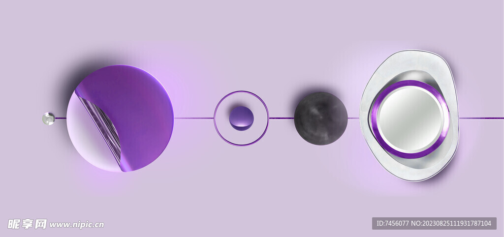 水彩紫色圆几何挂画装饰画