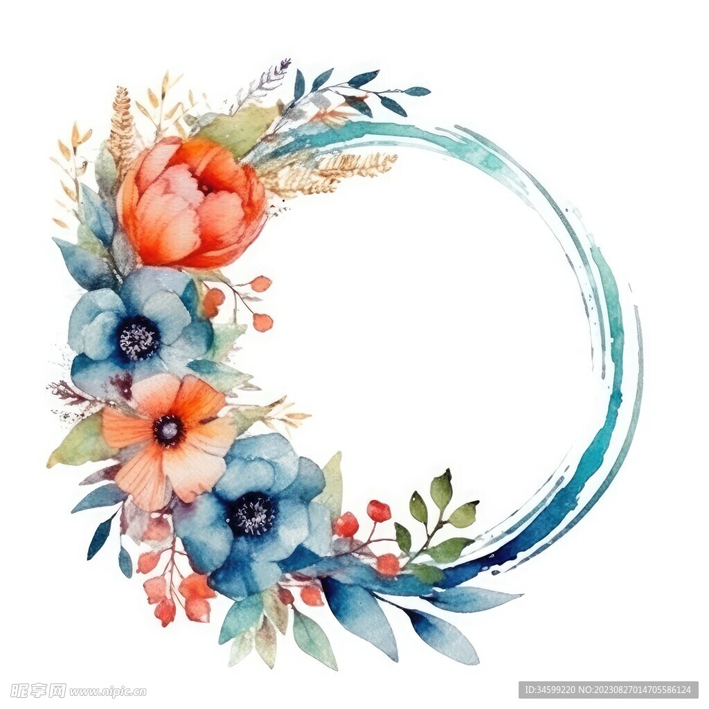 水彩花圈 