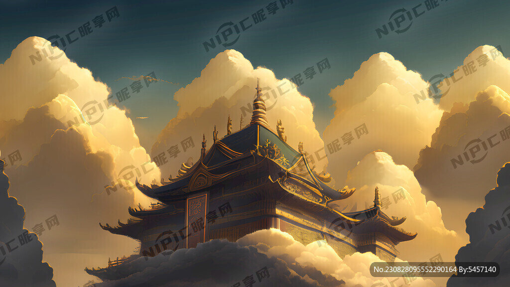 背景 三清 天宮 祥云 金色。