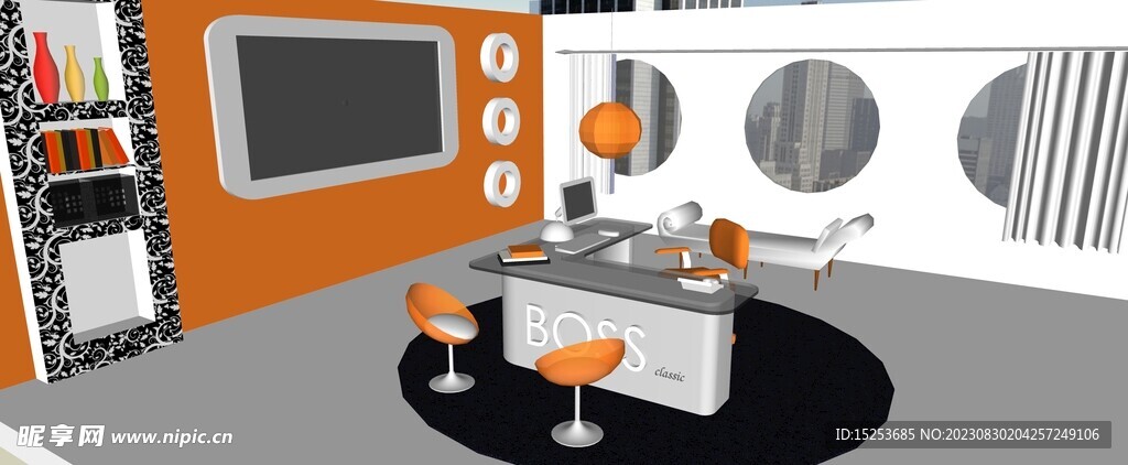 橘色办公室设计模型