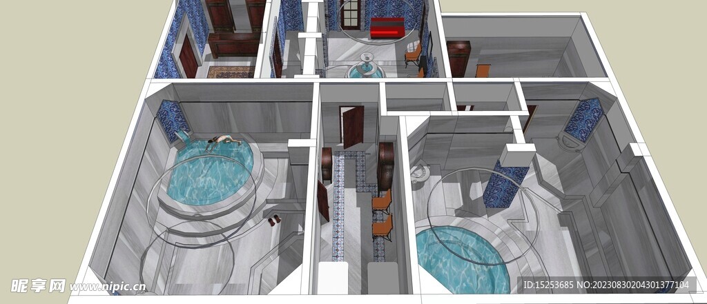 单独泳池浴室设计模型