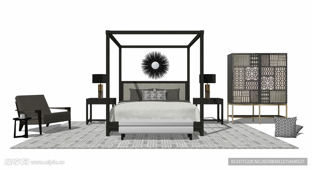 中式卧室家具模型