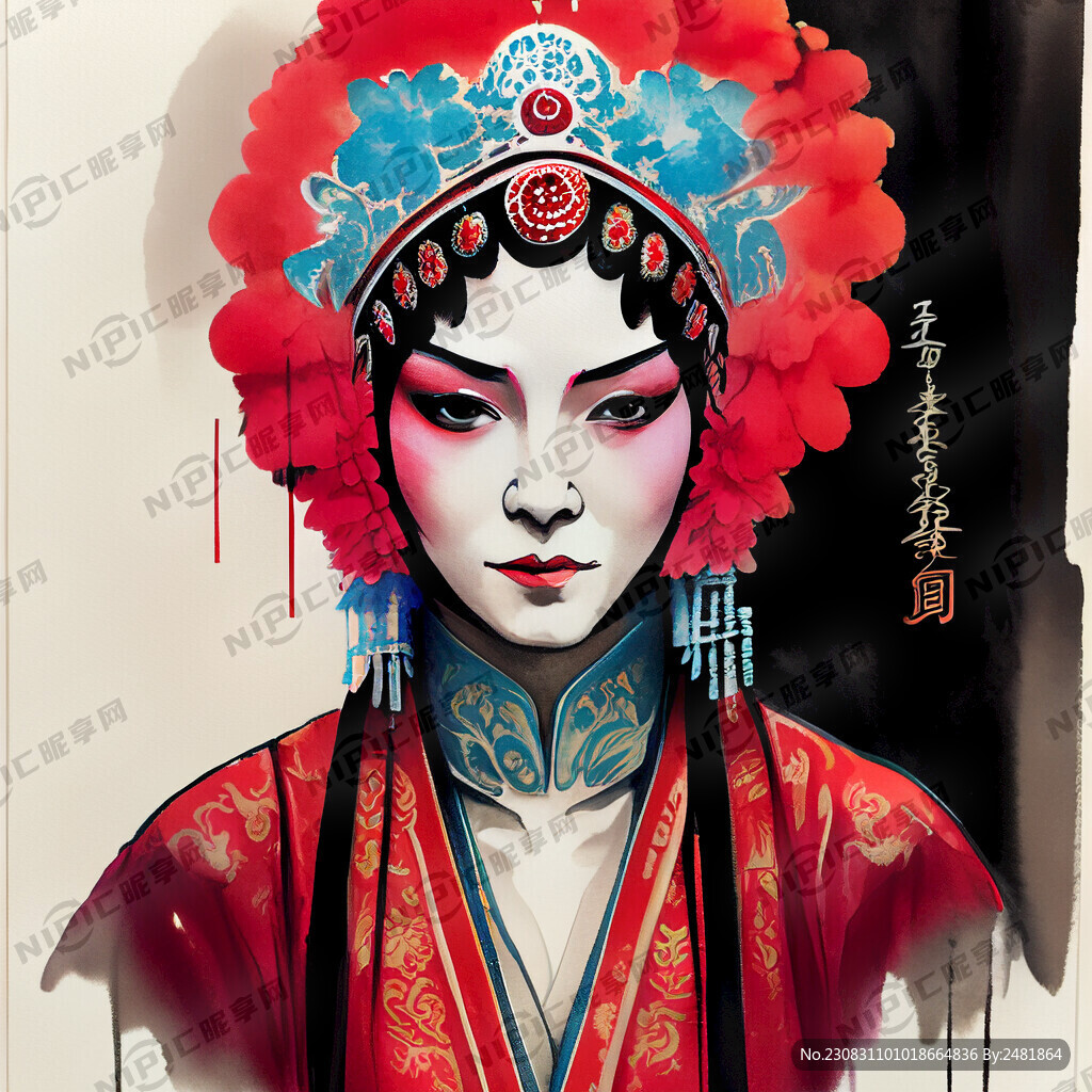 京劇人物狀元紅色官袍東方面孔戲