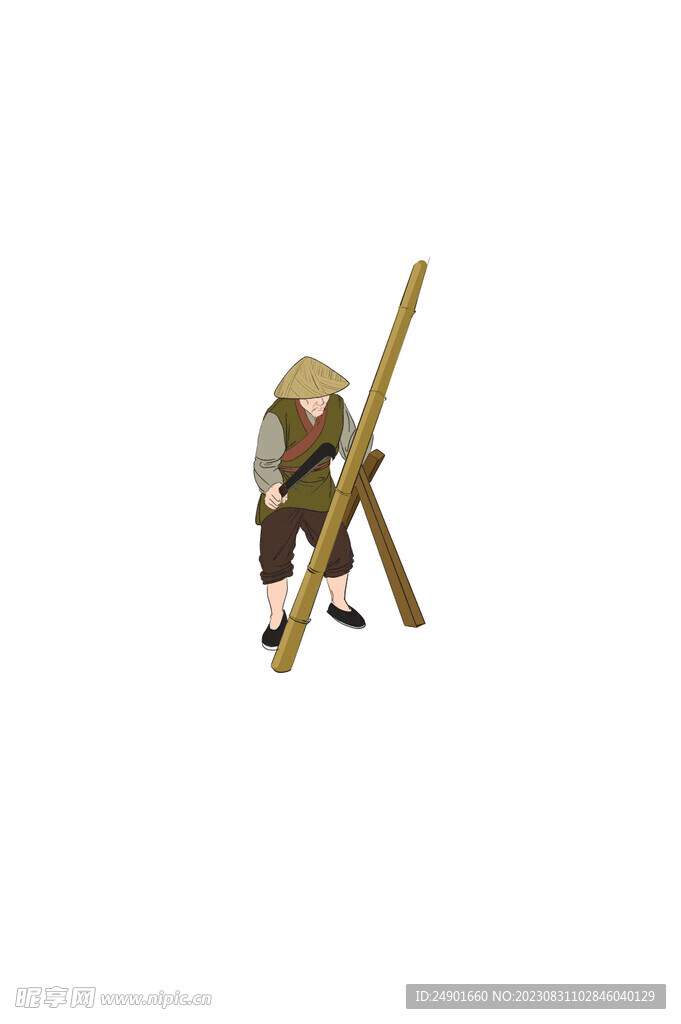 古代人物砍竹子男子