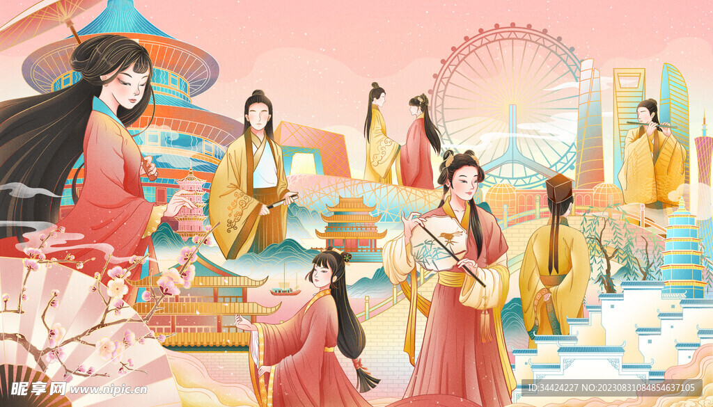 女性漢服插畫