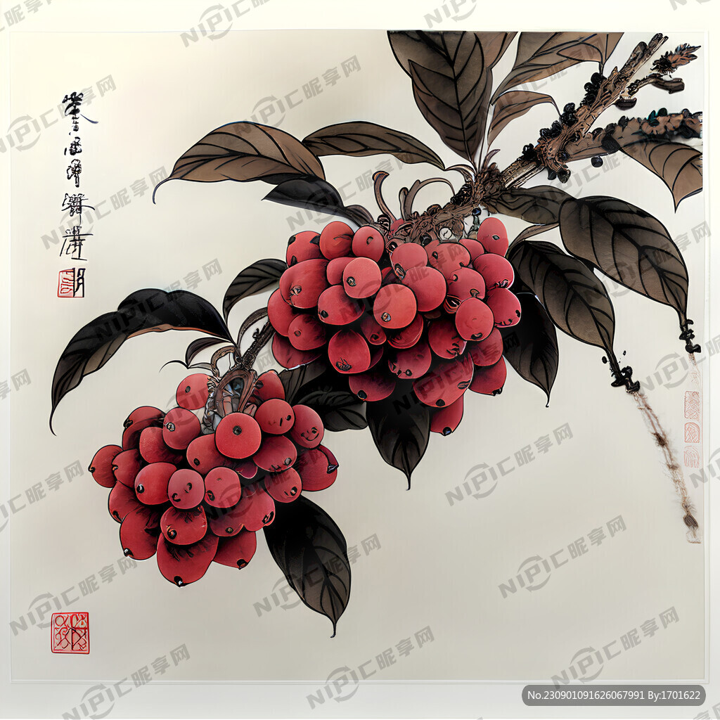 大興安嶺野果 紅豆越桔 工筆畫