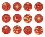 仙云山日月浪矢量图案