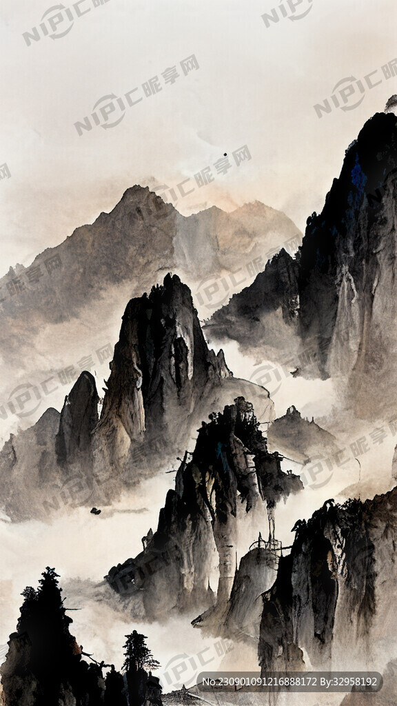 山谷 中國風 中國畫 山水