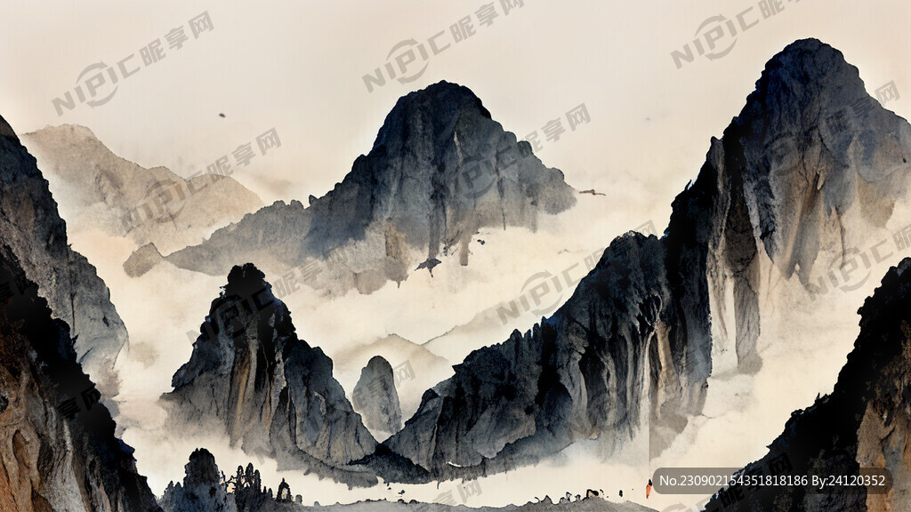 山谷 中國風 中國畫 山水