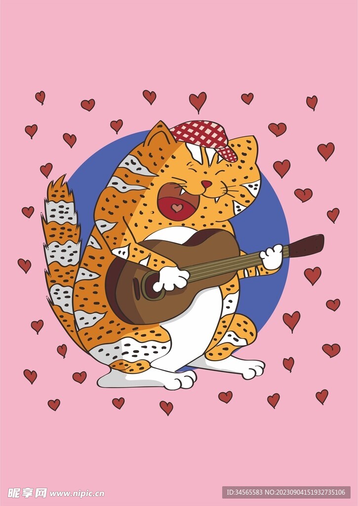 橘色花猫弹吉他爱心