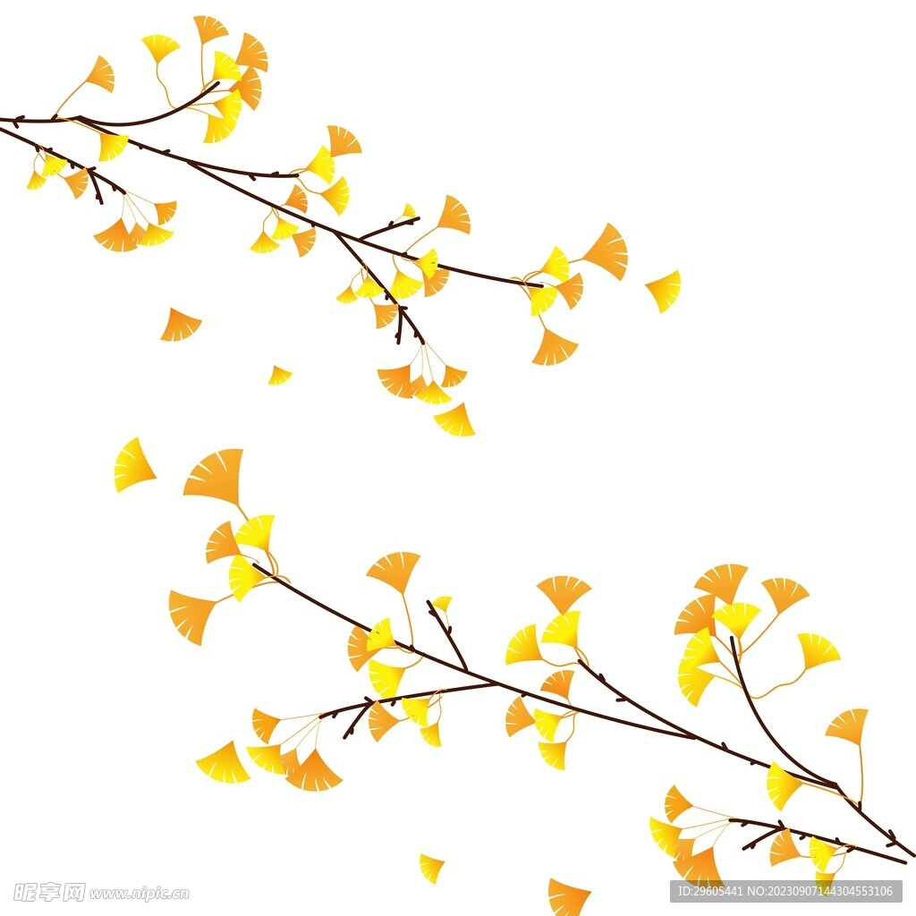 银杏树枝点缀角落点缀元素黄色树