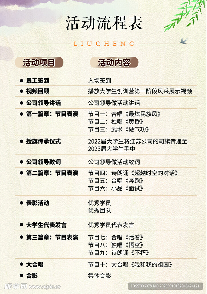 活動流程表