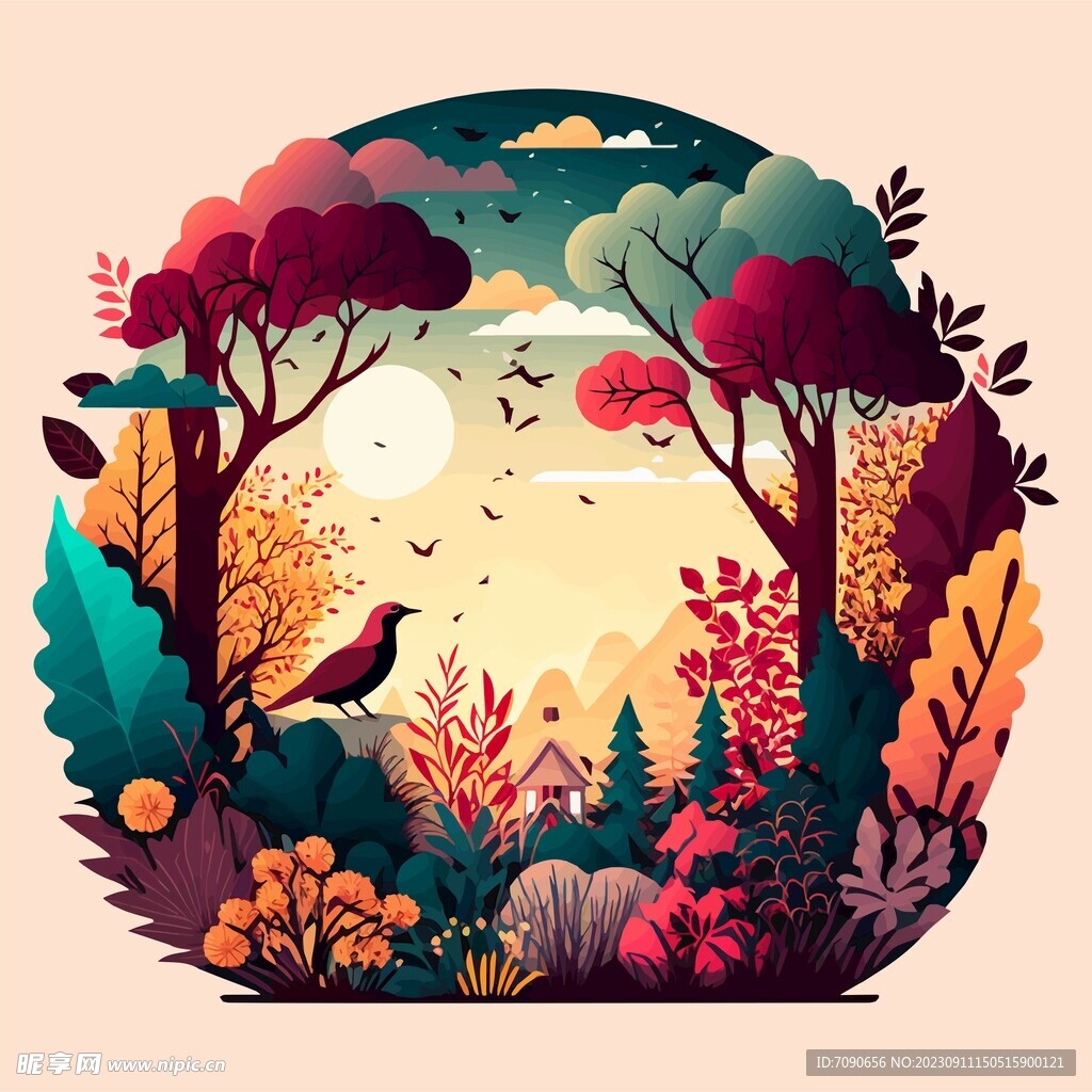 森系手繪清新風景   