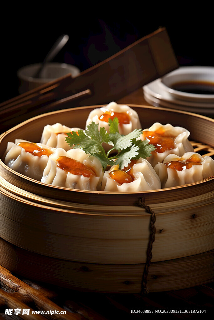 中國傳統(tǒng)早餐點心蒸籠攝影圖
