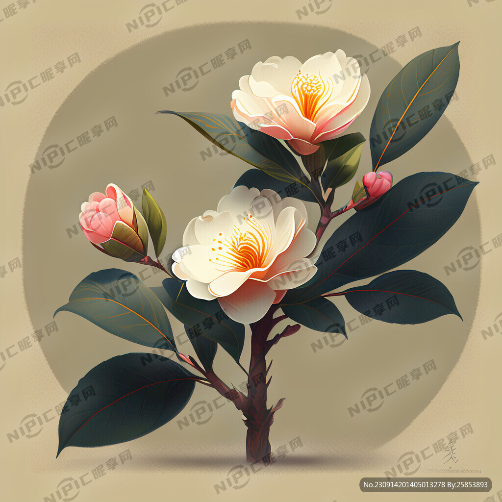 茶樹開花插畫