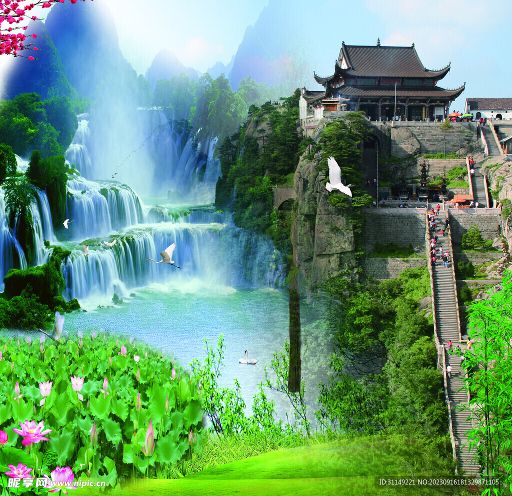 山水廟宇圖