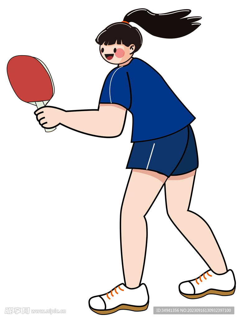 原创手绘乒乓球运动员女孩素材