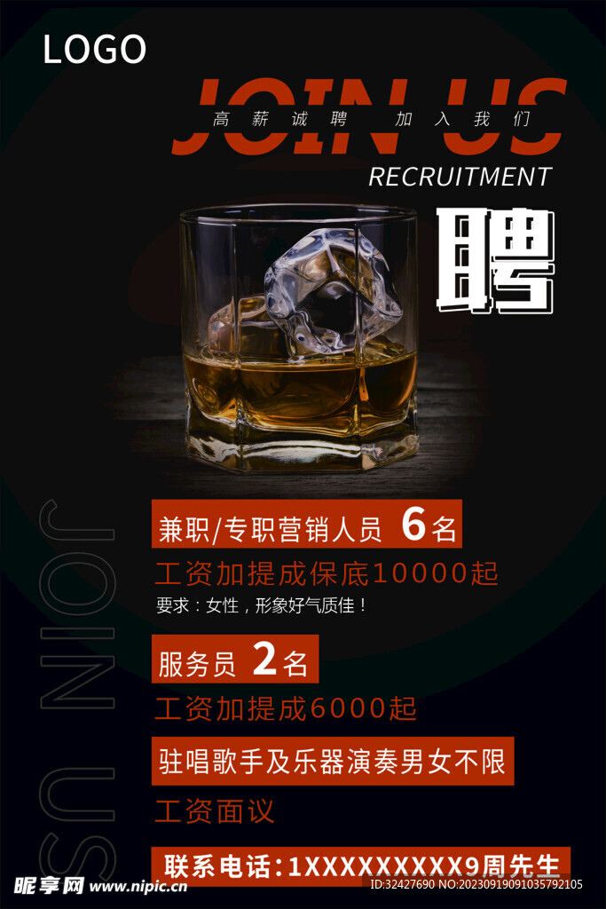 酒吧招聘海報