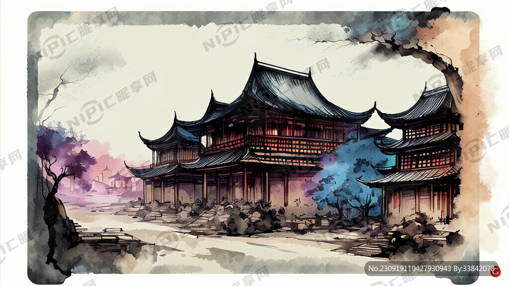 古城 神秘 卡片 方形 中國風(fēng)