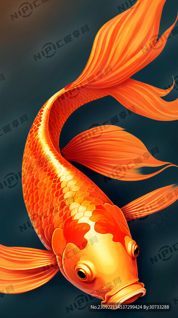 鯉魚 紅橙色 插畫