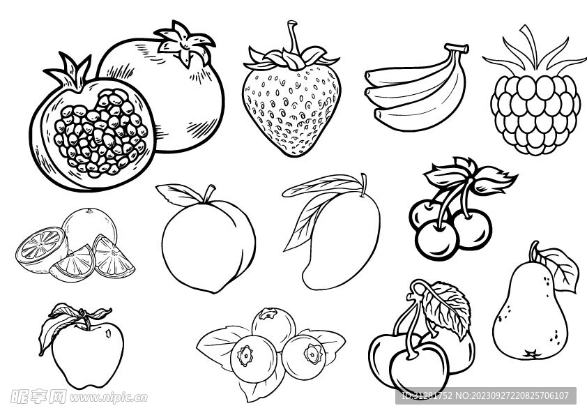 水果线稿 手绘水果