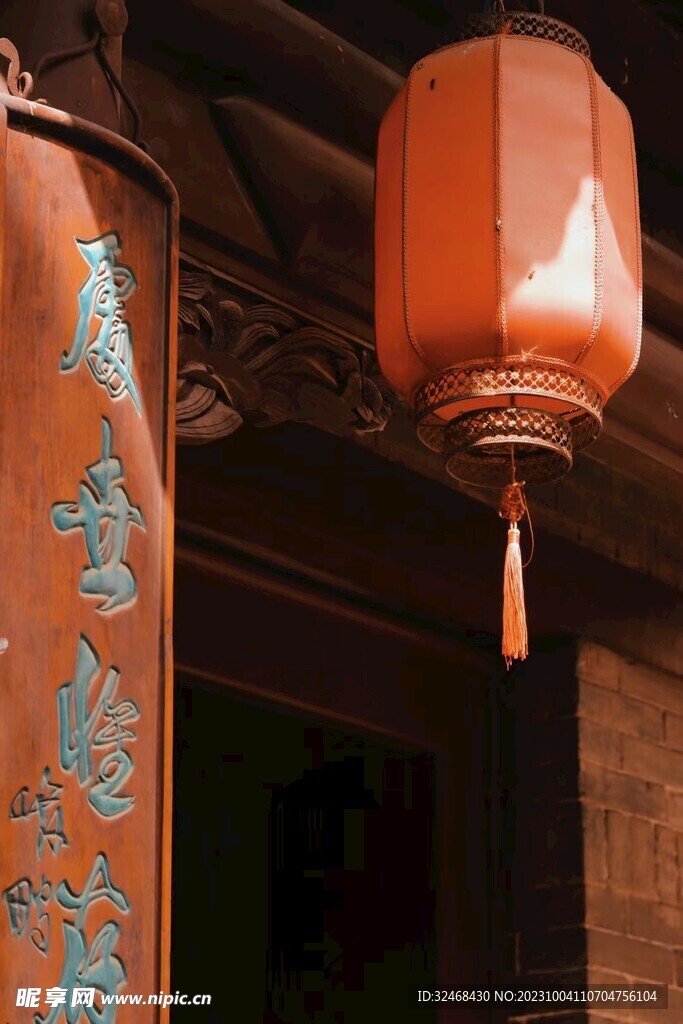 特写传统建筑灯笼