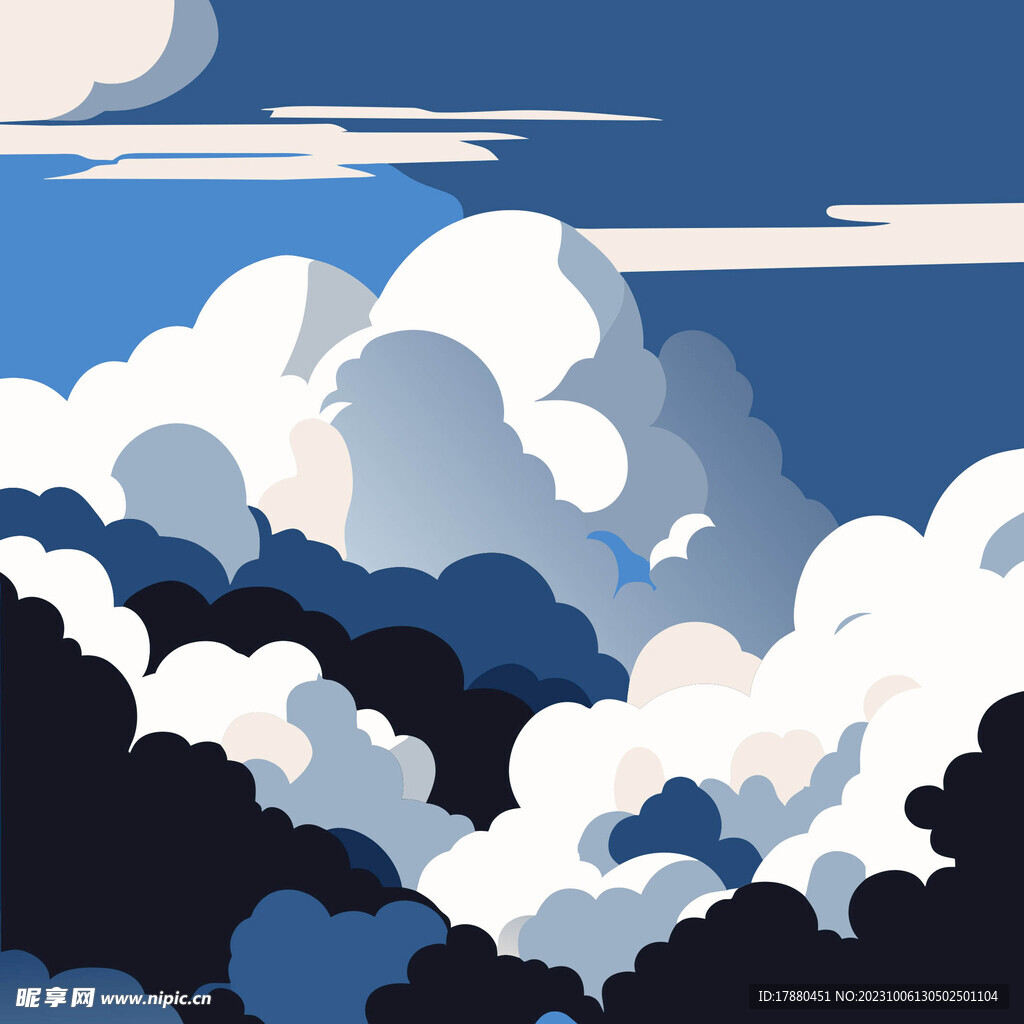 藍天白云風景插畫