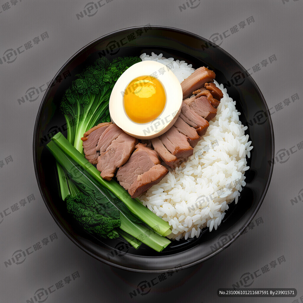 豬肘飯 黑色碗 青菜 米飯