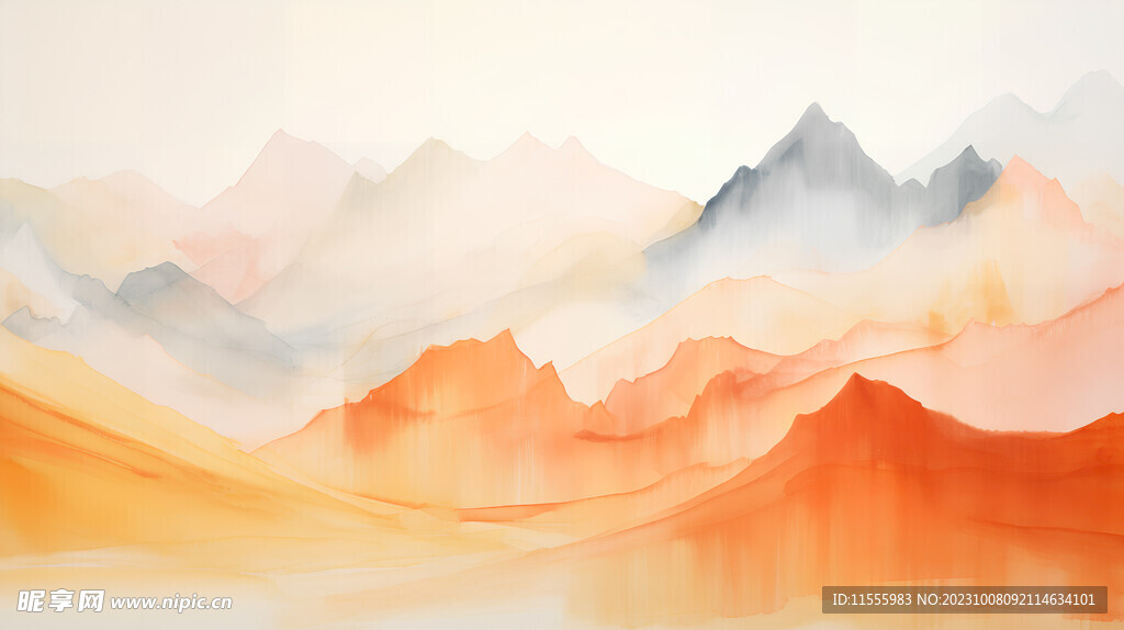 中国水墨感橙色山峰元素背景图