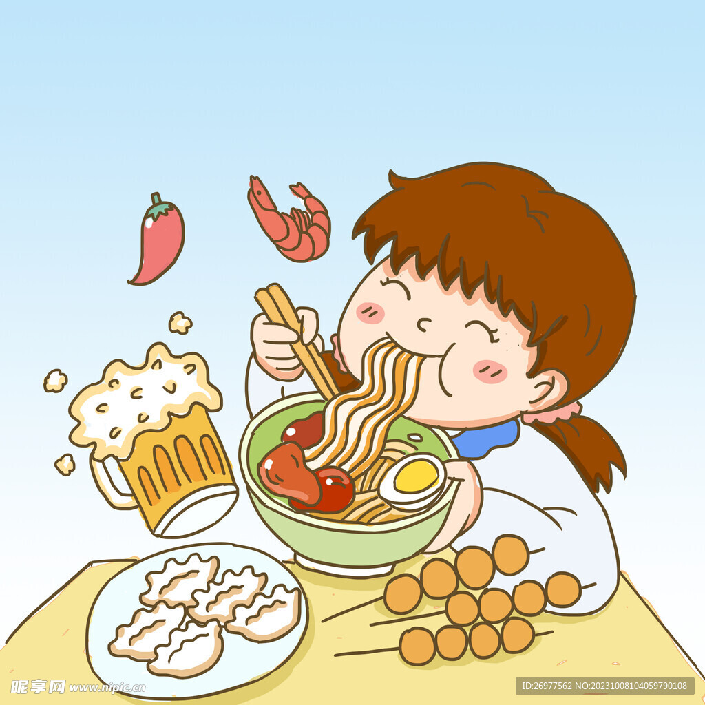  女孩吃面
