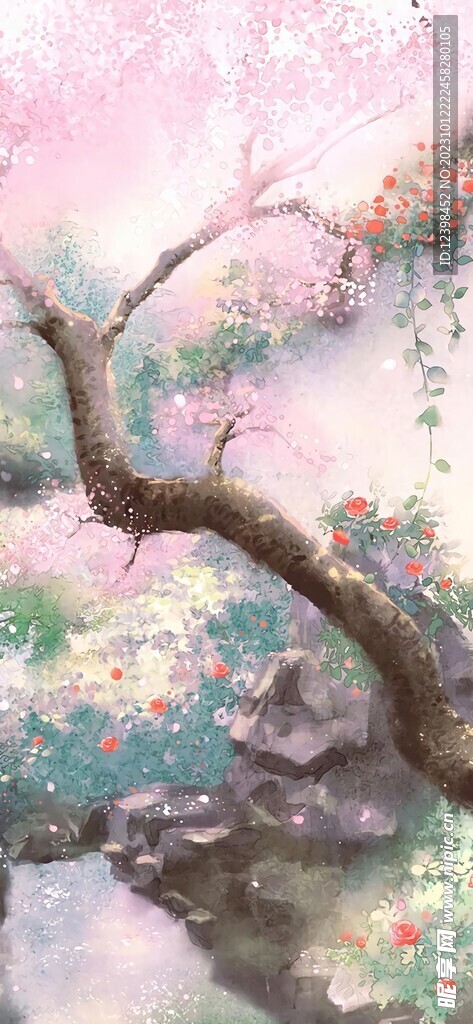 枯樹國風繪畫