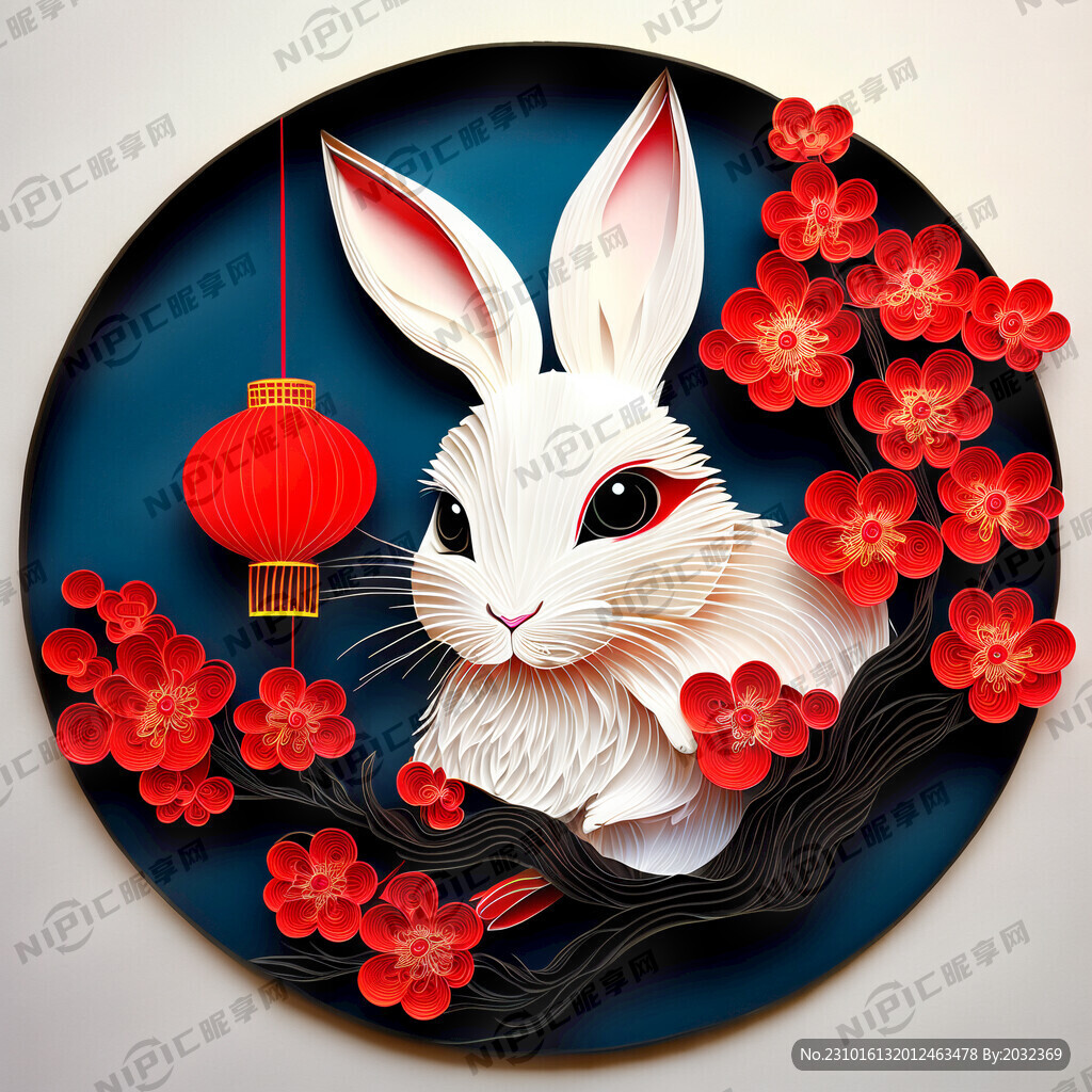 衍紙藝術(shù) 春節(jié) 可愛(ài)兔子 紅梅