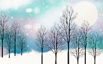 现代简约雪景冬天的森林背景墙
