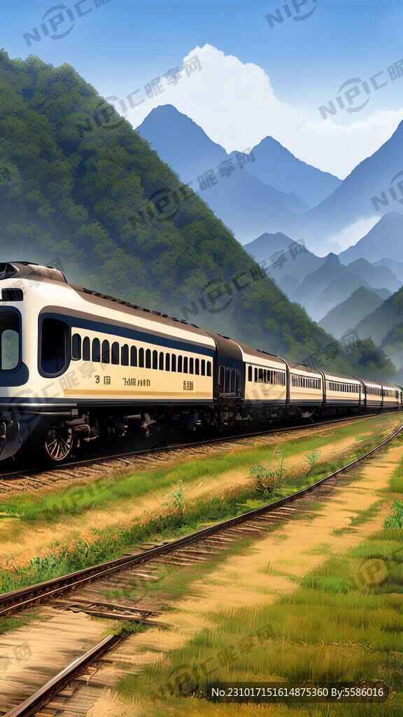 和諧號動車穿梭在美好鄉(xiāng)村中