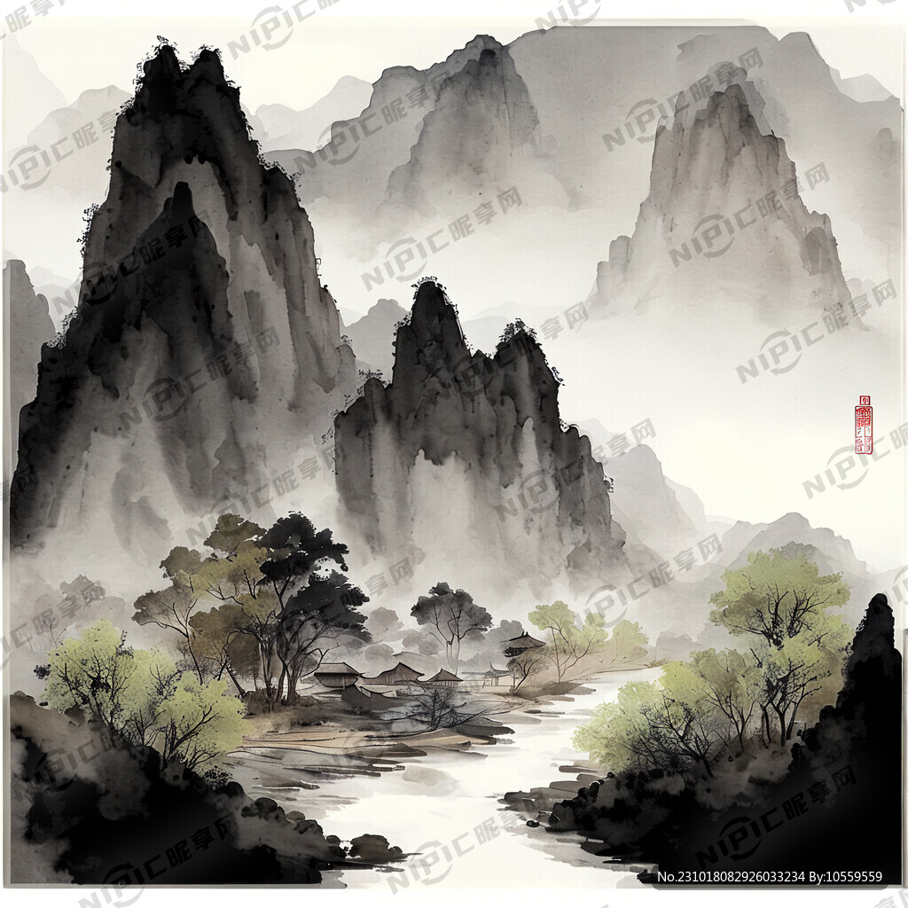 山谷 中國(guó)風(fēng) 中國(guó)畫(huà) 五行養(yǎng)生