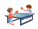 卡通手绘打乒乓球的男孩子