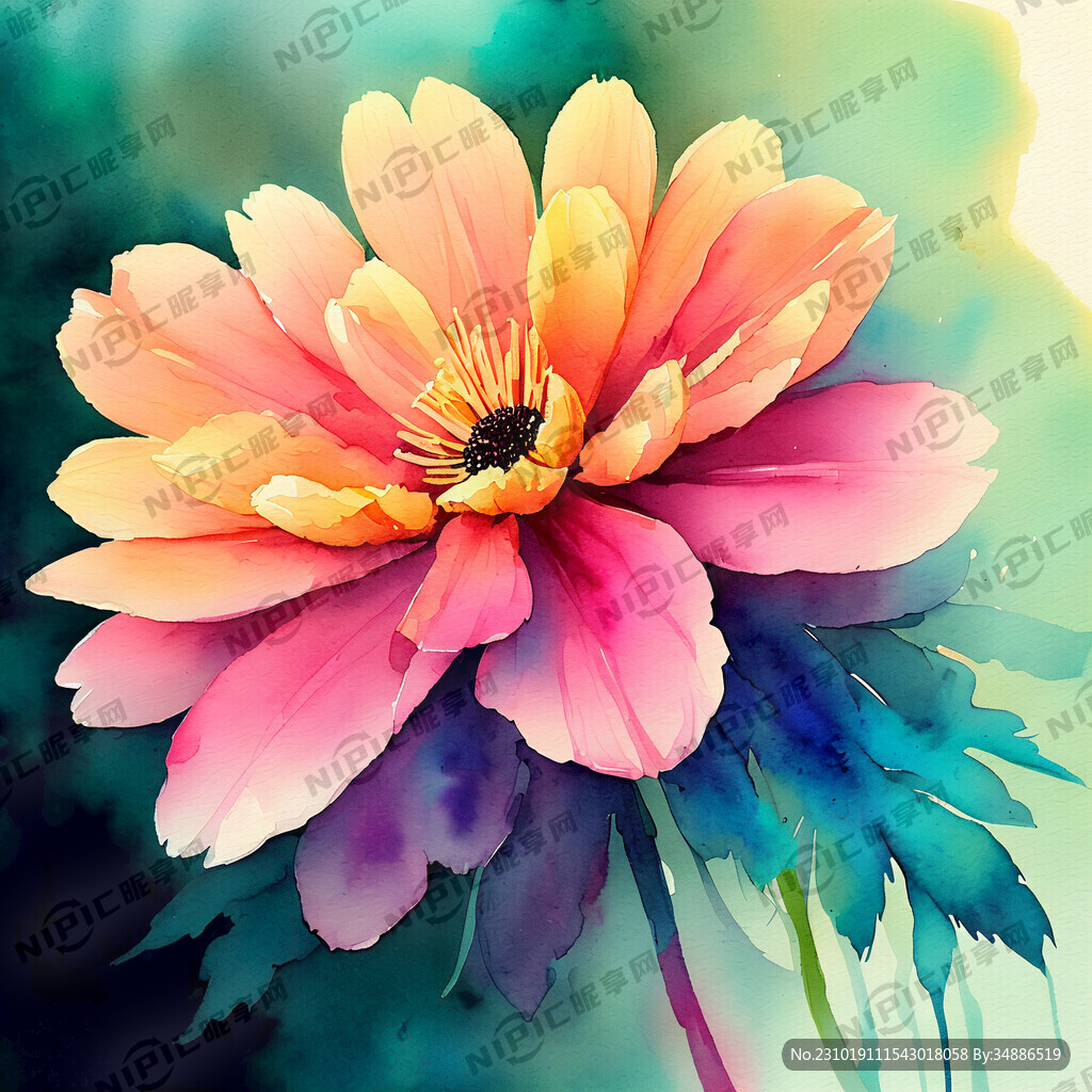 水彩花朵顏色豐富鮮亮