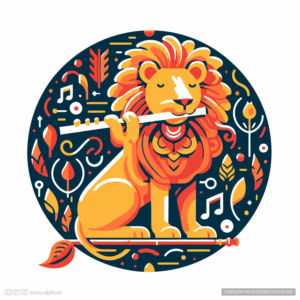 多彩狮子抽象插画