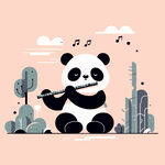 熊猫吹着笛子创意插画
