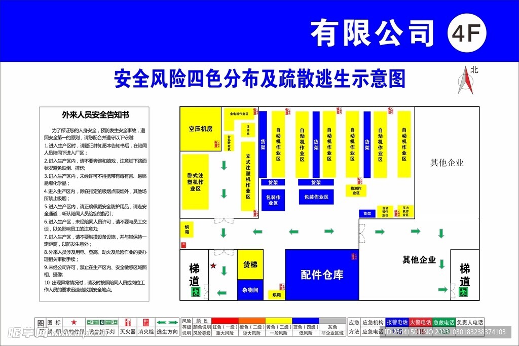 安全風險四色分布及疏散逃生示意