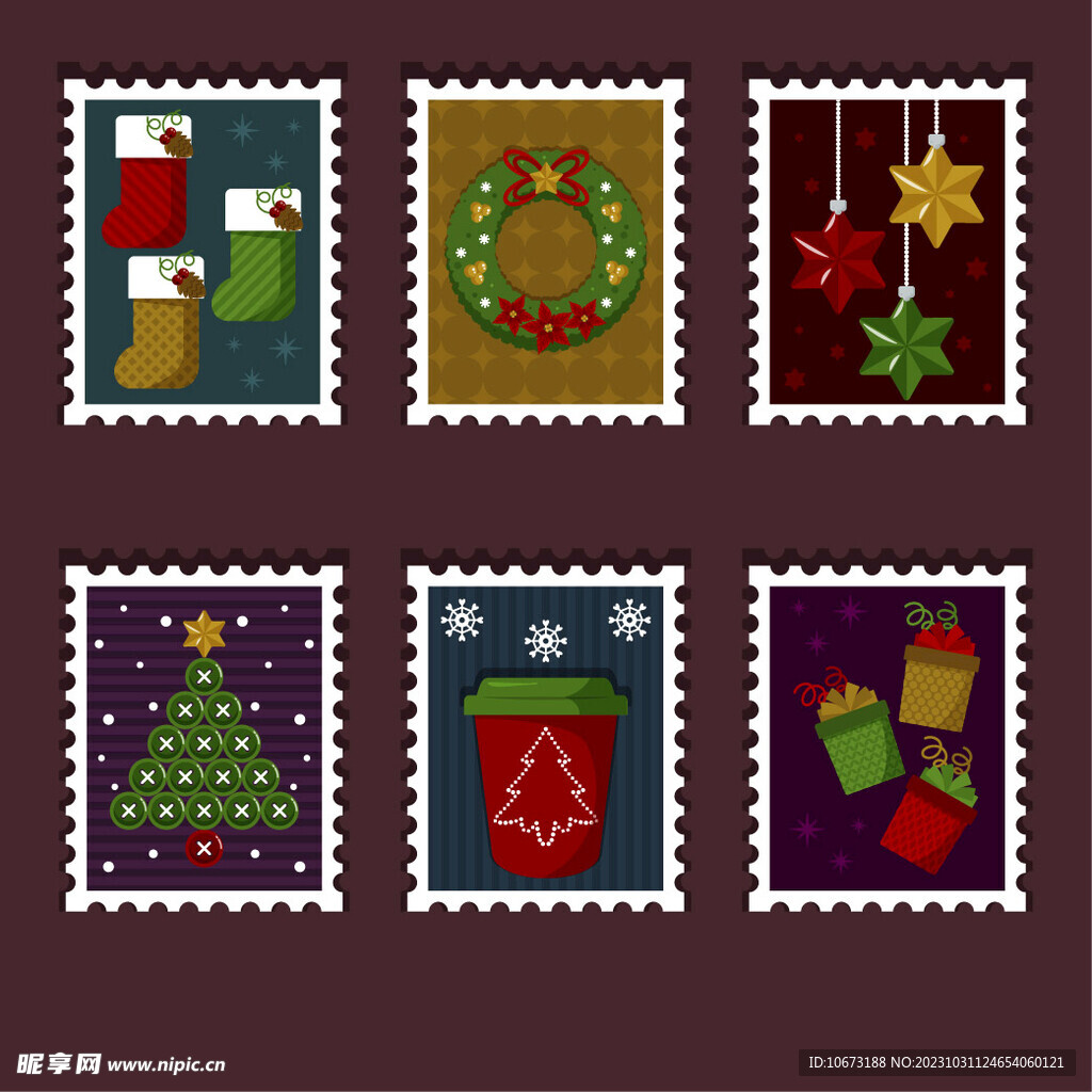 卡通手绘圣诞节邮票