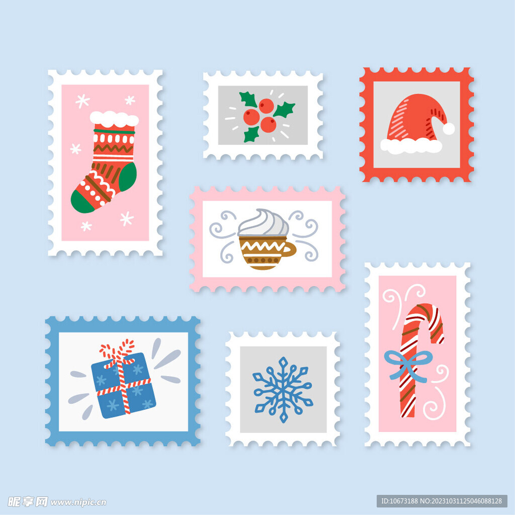 手绘圣诞邮票