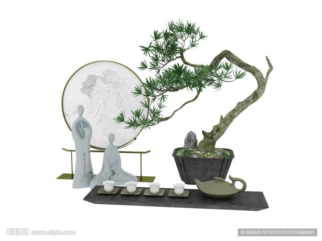  新中式迎客松擺件3d模型