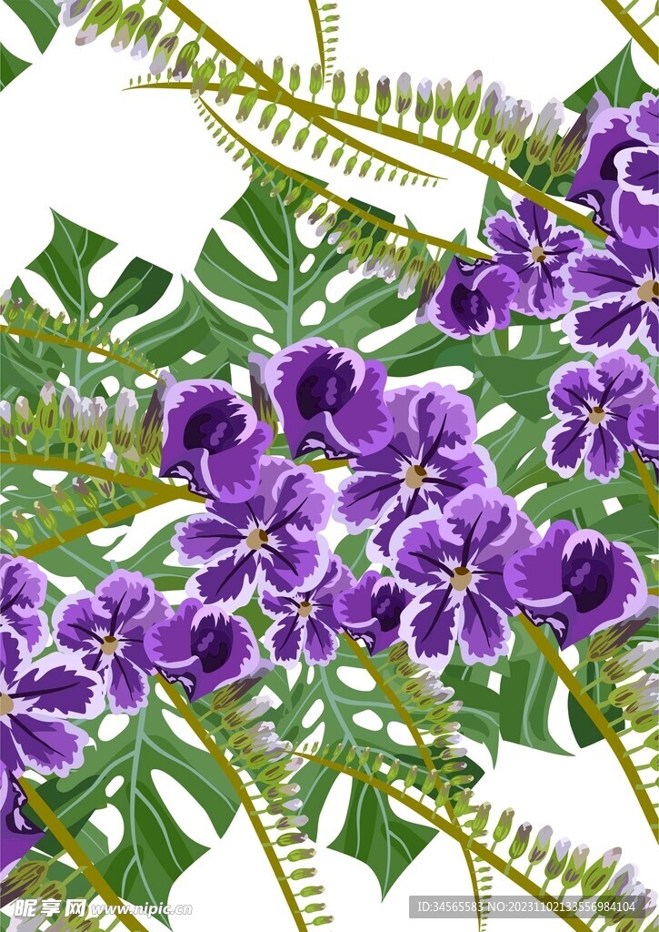 紫色花朵绿叶
