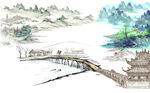 中国风山水画背景免抠素材