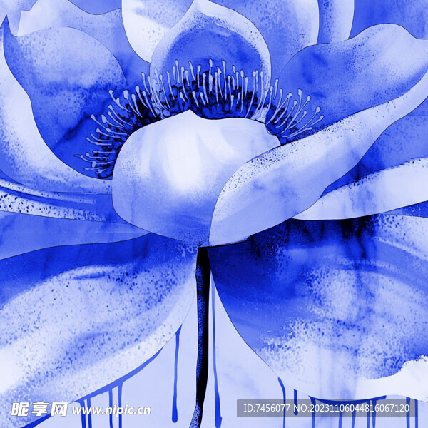 蓝色花卉花束挂画装饰画