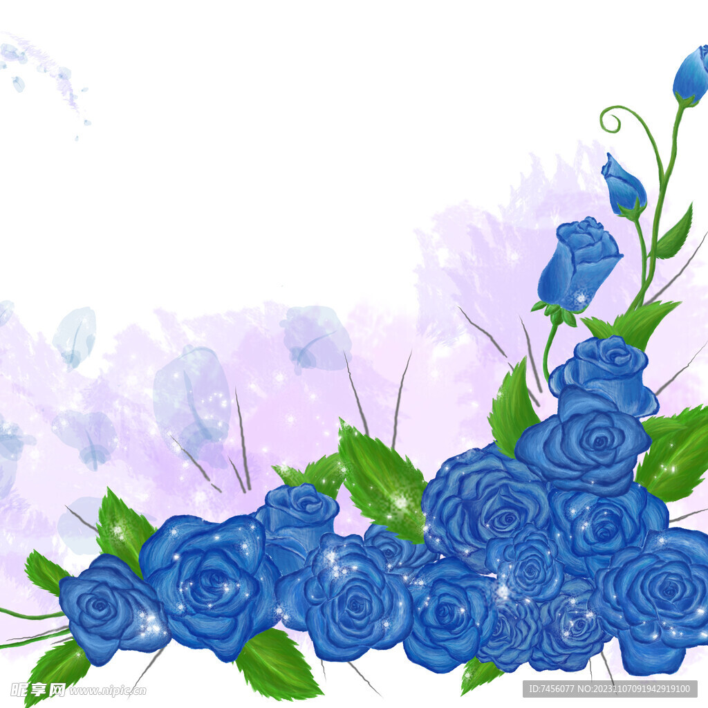 蓝色水彩花卉素材