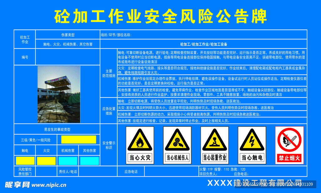 建筑工砼加工作业安全风险公告牌