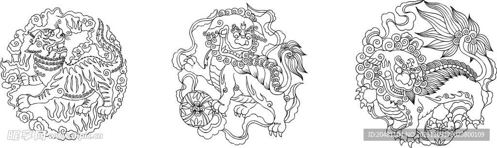 古代狮子吉祥纹样圆形图案