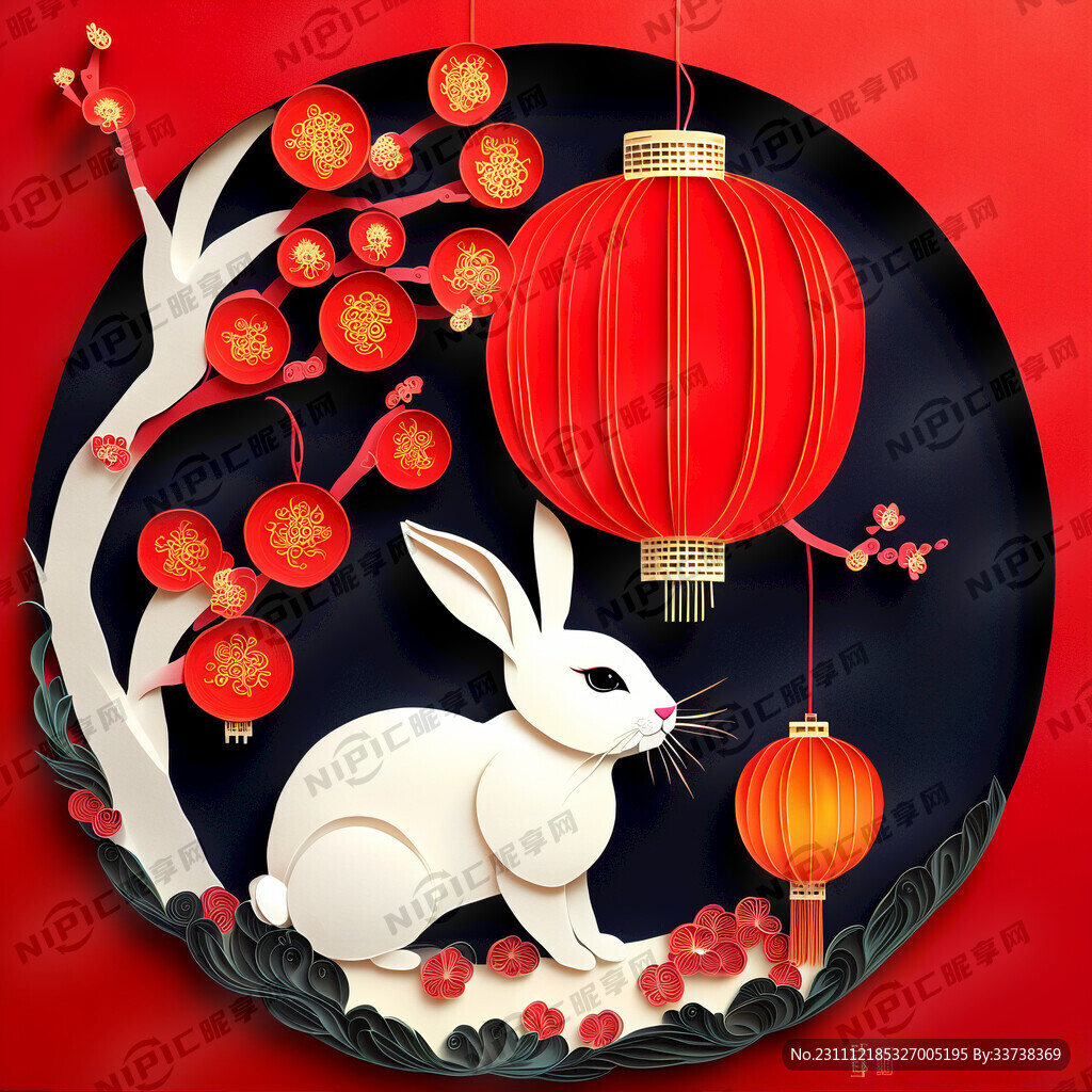 衍紙藝術 春節 可愛兔子 紅梅